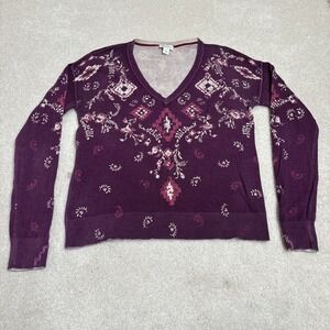 Sundance Catalog Glissade Plum Purple Boho Cotton V-Neck Sweater Size Small